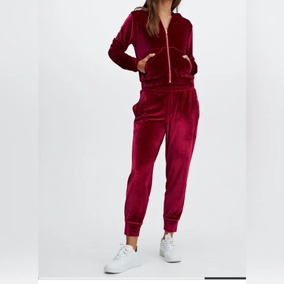 Fabletics - Velour Hoodie Cherry Burst Red Size S Zip Up - Picture 6 of 8